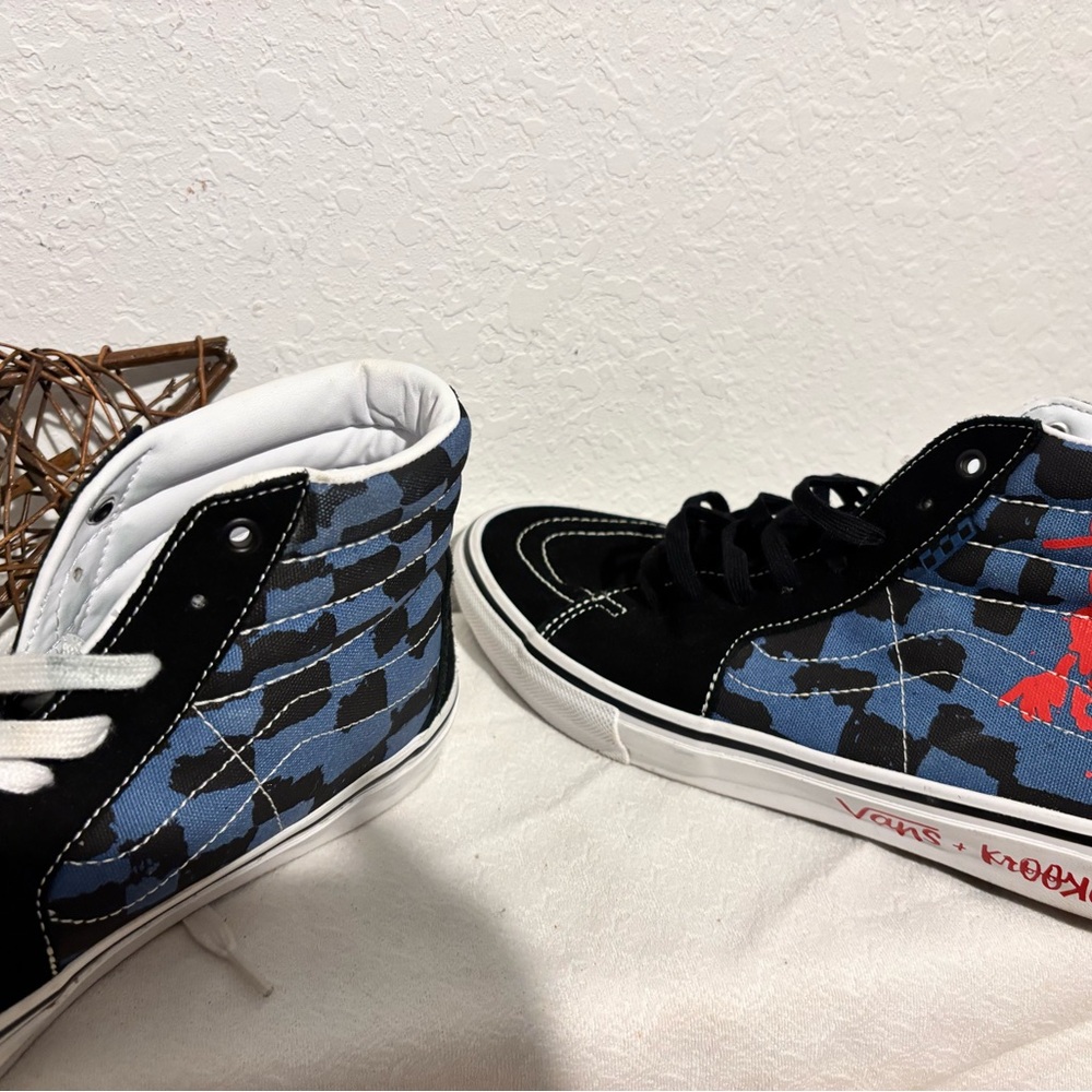 Vans High-Top Sneakers, Blue and Black Pattern krooked by Natas for Ray sz 11